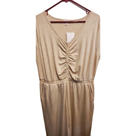 Stitch & Pine Cream Relaxed Loungewear Jumpsuit Heather Oatmeal Ruched Size XL - Picture 2 of 6